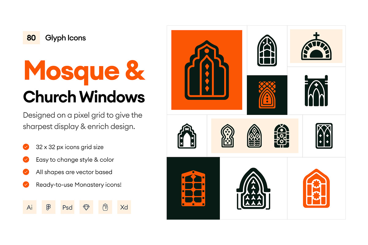 Mosque and Church Windows Icons, a Solid Icon by Prosymbols (Photo 1 of 6)