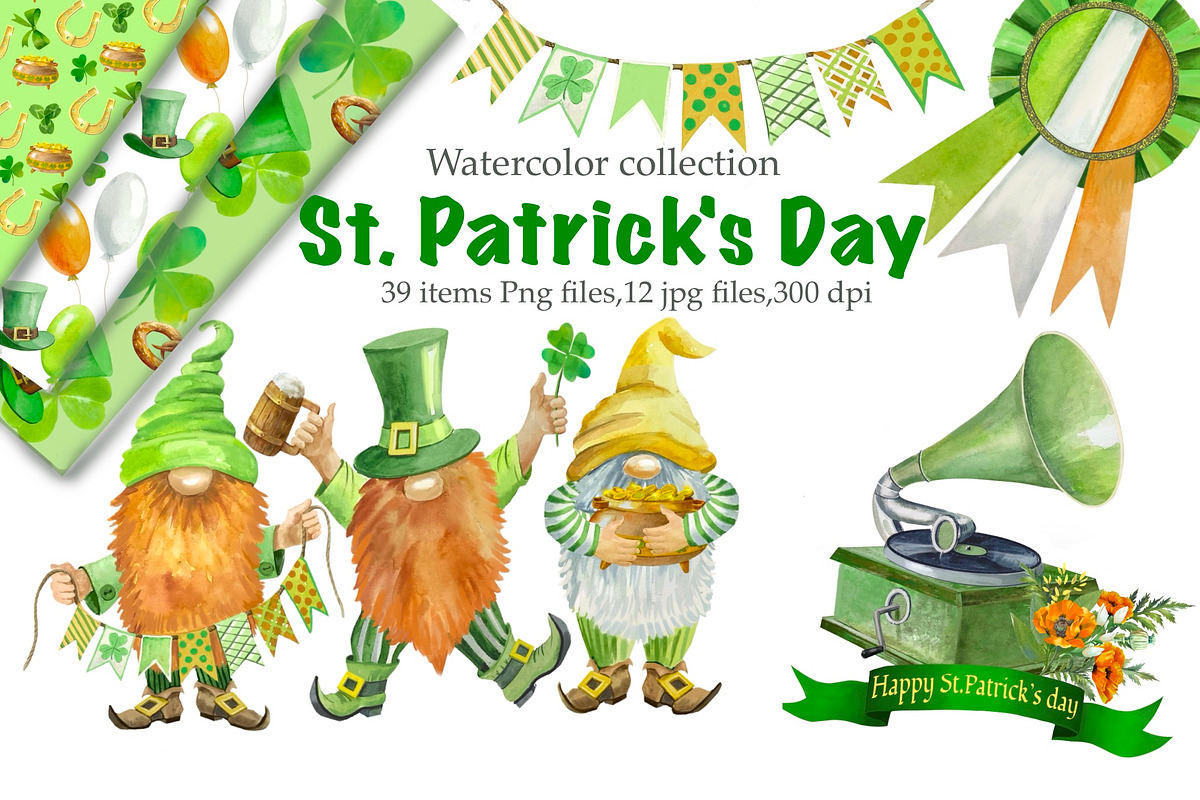 St Patrick's Day watercolor clipart, an Illustration by AkvarelRiver (Photo 1 of 9)