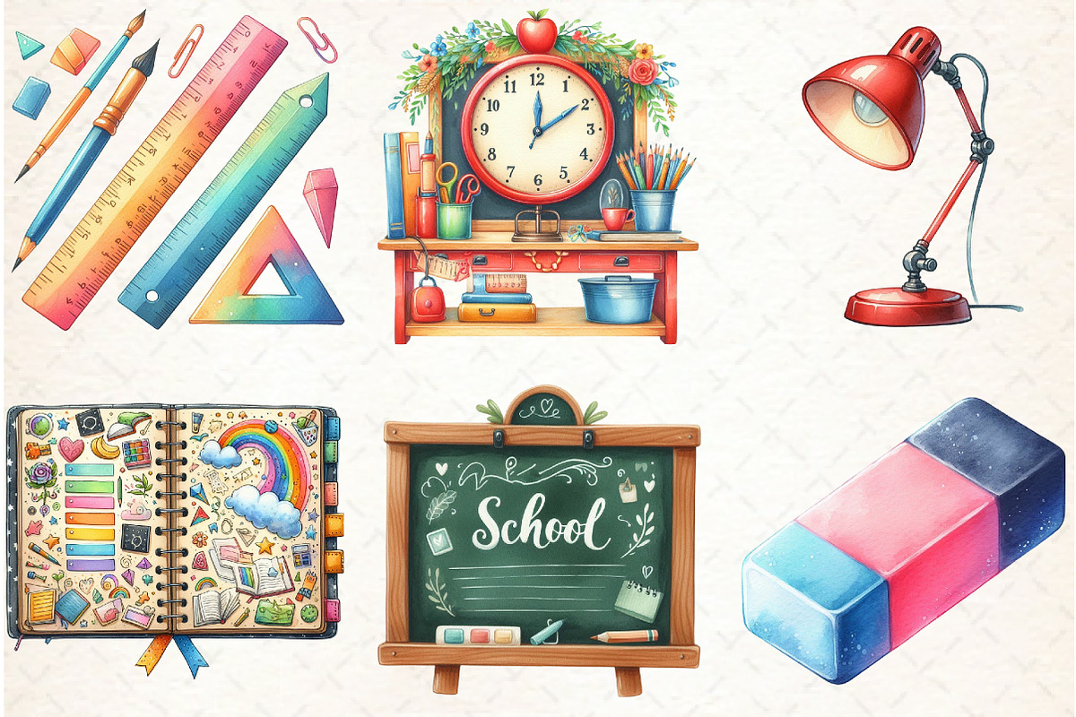 Watercolor School Clipart, an Illustration by Libby Wishes (Photo 2 of 6)