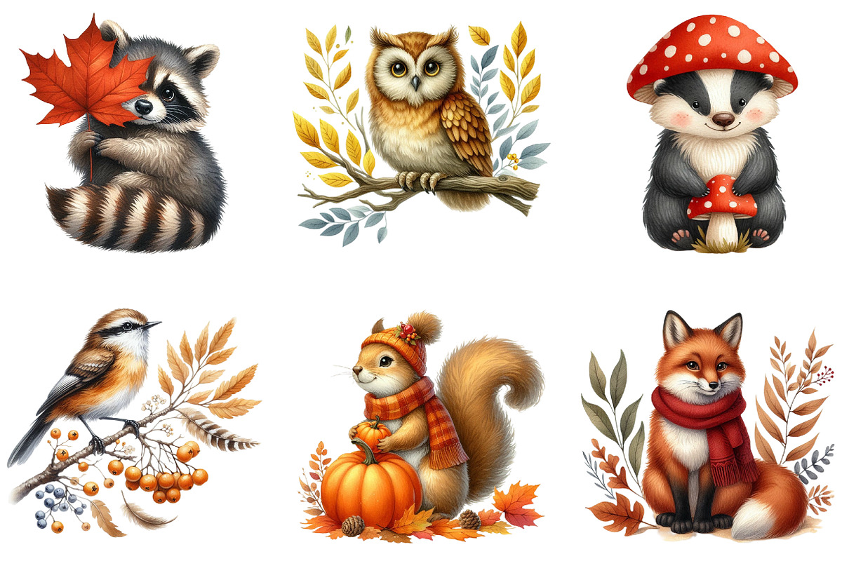 Autumn Animal Clipart, Fall Clipart, an Illustration by DreamArtGraphic (Photo 2 of 4)