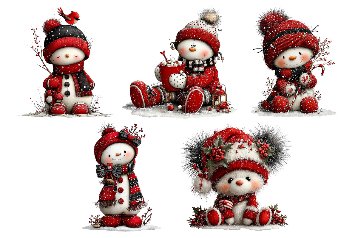 Whimsical Christmas Snowman Clipart, a Seasonal Illustration by Creative Art (Photo 7 of 7)