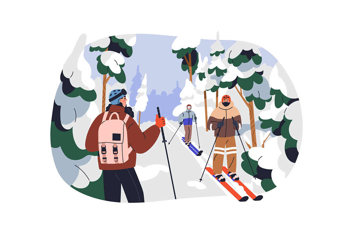 People doing winter sport activities, a Seasonal Illustration by Good Studio (Photo 5 of 11)