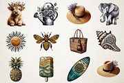 Watercolor Boho Summer Clipart Set, an Illustration by RobertsArt (Thumbnail 2 of 5)