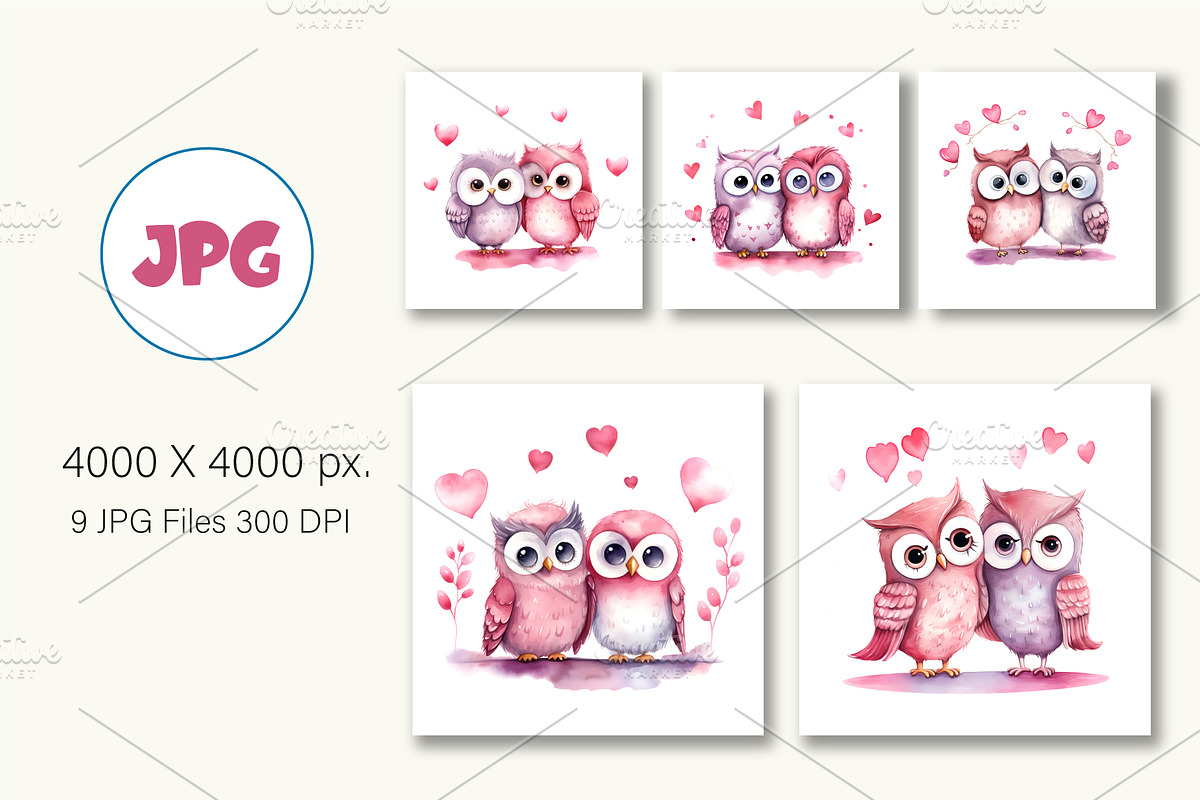 Cute Owls for Valentines Day., an Animal Illustration by KENO Mascots (Photo 5 of 10)