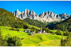 Chruch at santa maddalena the stock photo containing italy and dolomites, an Architecture Photo by Leonid Andronov