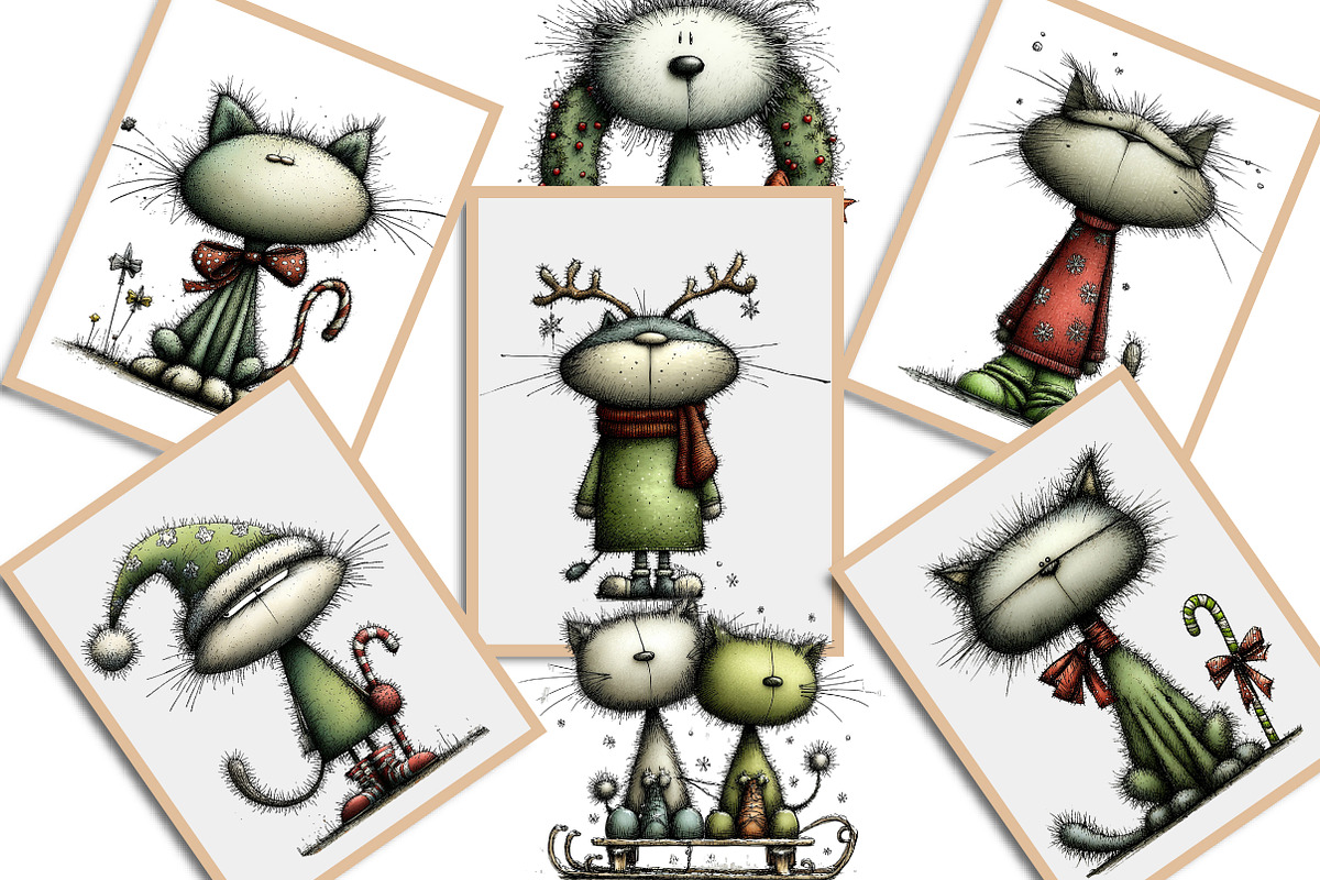 Whimsical Christmas Cats Clipart, an Illustration by Creative Art (Photo 14 of 14)