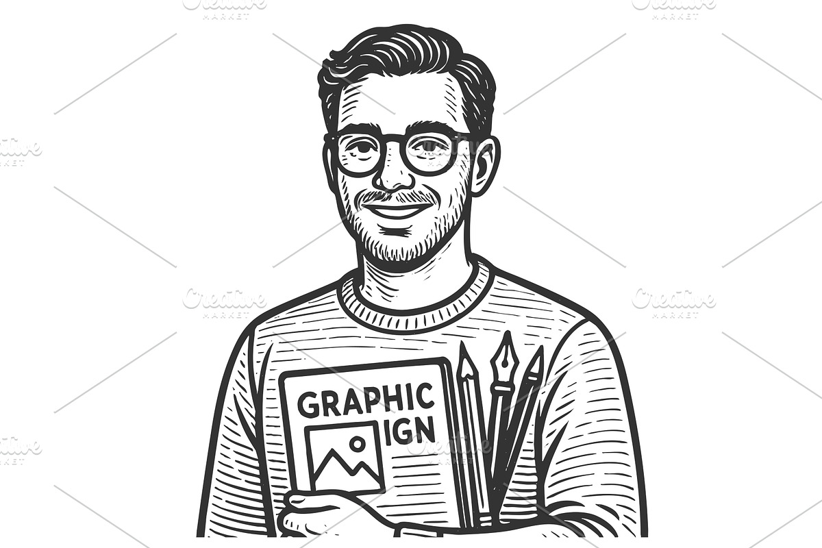 Graphic Designer Holding Portfolio, a Person Illustration by AlexArt