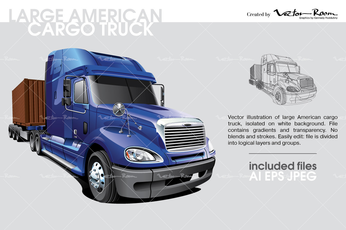 Large American Cargo Truck, an Object Illustration by Vector Room