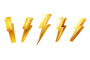 3d golden lightning. Gold, an Illustration by Stock-Smart-Start