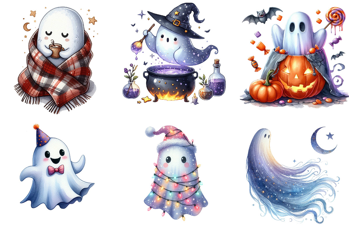 Halloween Ghosts Clipart, an Illustration by DreamArtGraphic (Photo 3 of 5)