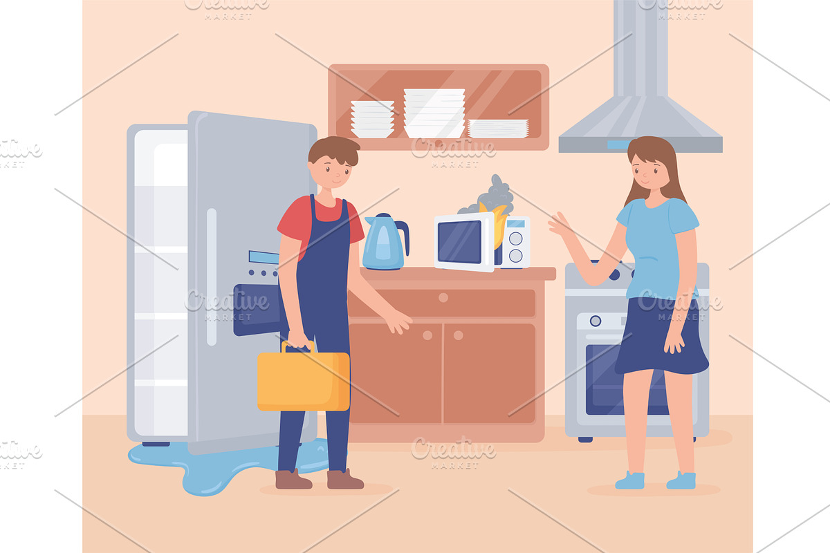 repair man fridge, a Person Illustration by studiogstock