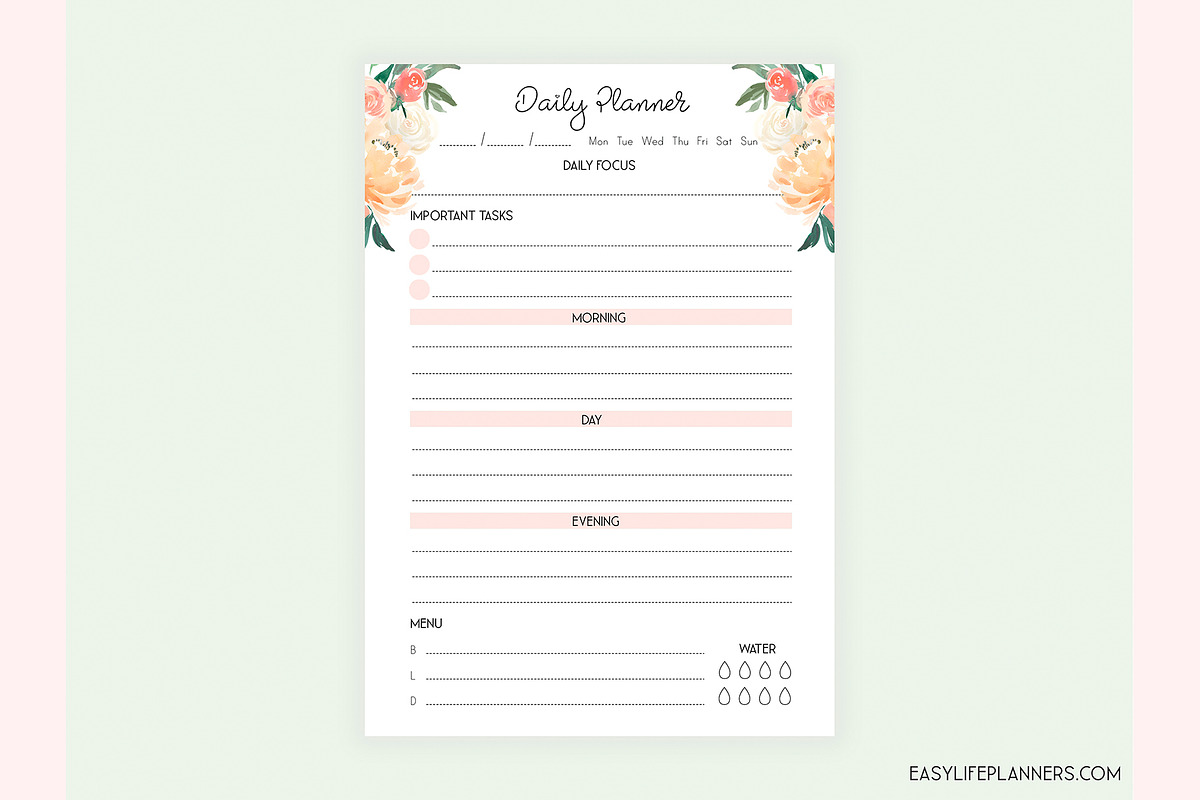 Daily Planner A5 Inserts, a Stationery Template by EasyLifePlanners (Photo 2 of 4)