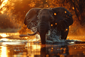 Elephant in the wildlife of Africa, standing in the water, an Animal Photo by AlyaAnd