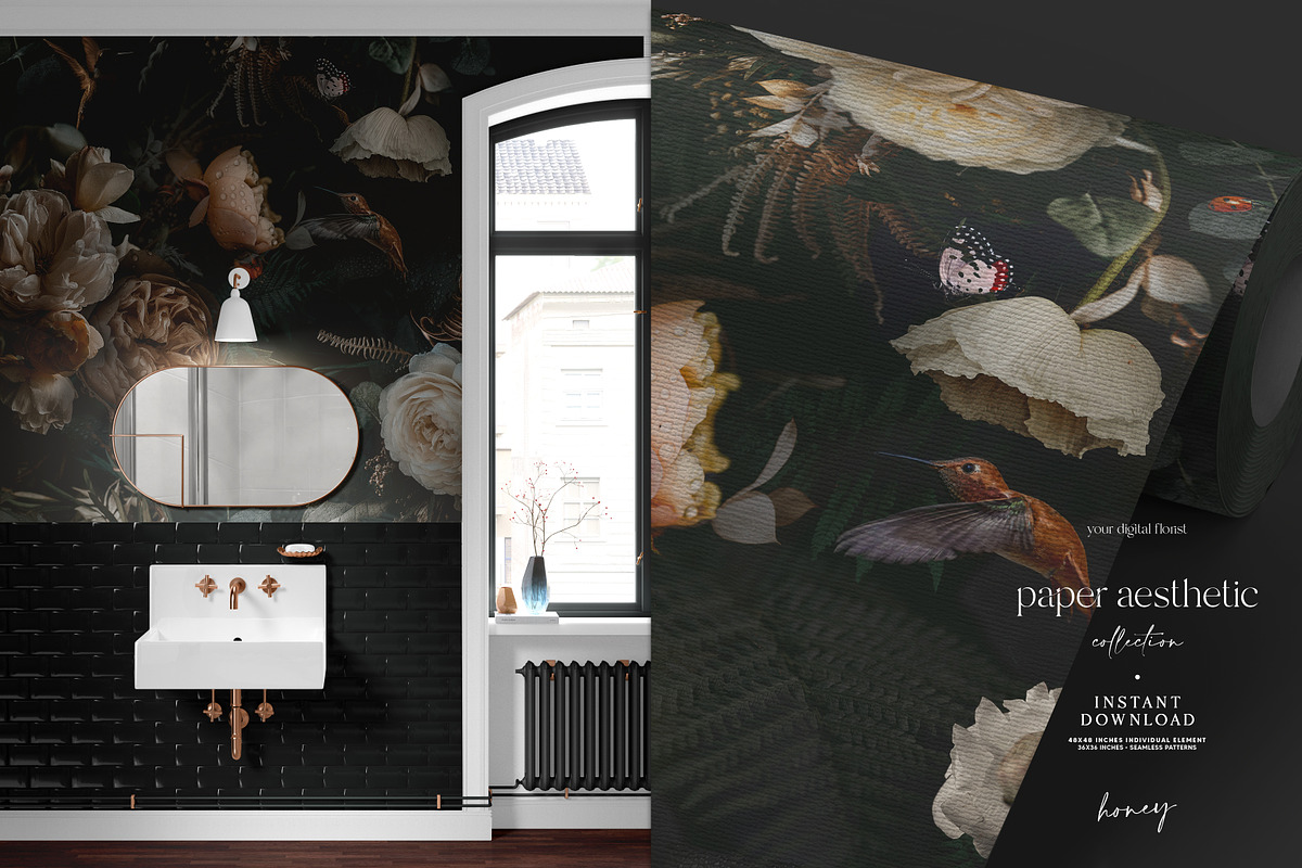 Dark Floral Background, a Pattern Graphic by paper aesthetic (Photo 6 of 10)