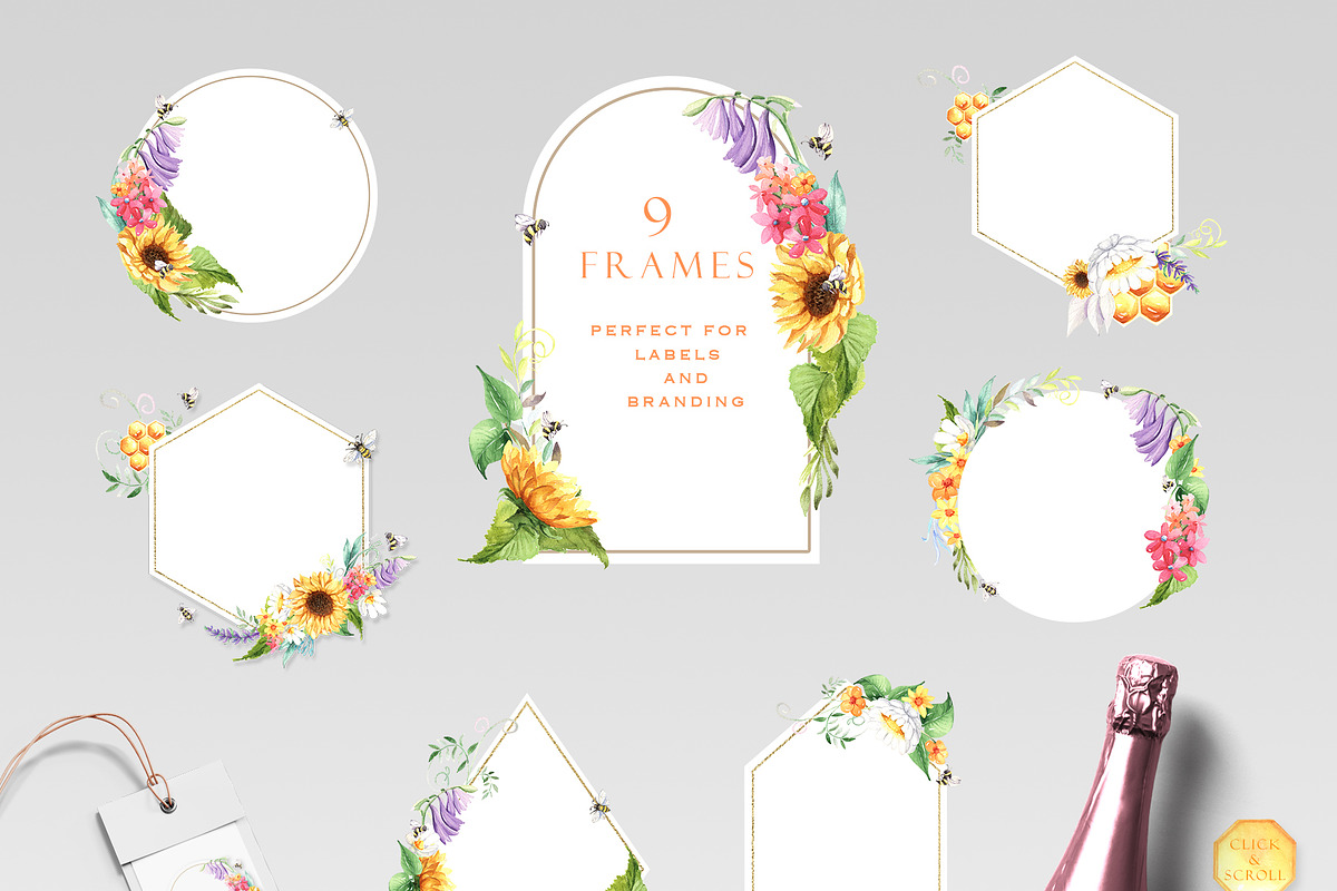 Honey Bee and Wild Flowers clipart, an Illustration by GevelStudio (Photo 6 of 12)