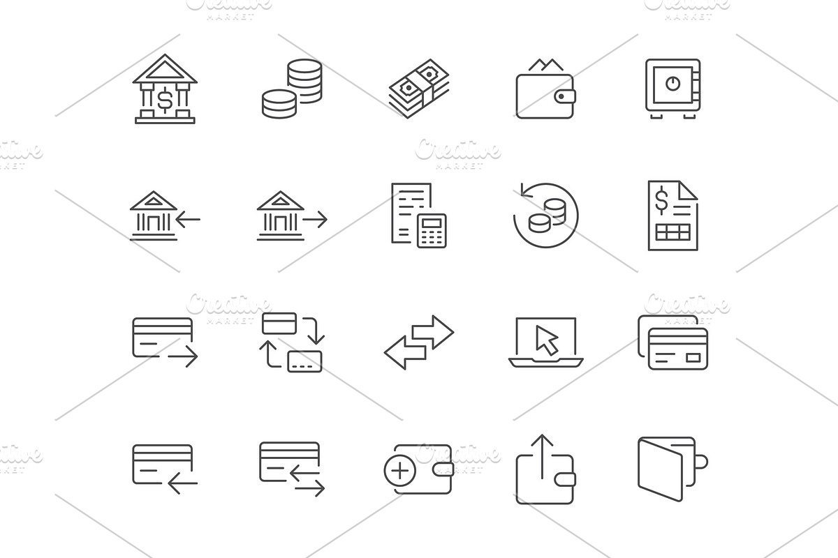 Bank Line Icons, an Outline Icon by Nadiinko