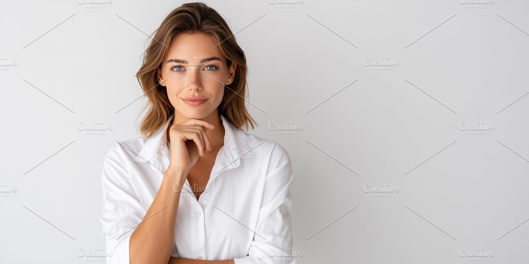 Confident woman in a white shirt, a Business Photo by MistyDay