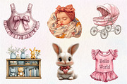 Pink Baby Girl Nursery Clipart, an Illustration by CreationArt (Thumbnail 4 of 9)