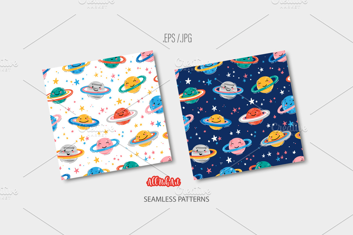 Cute Space Digital Papers & Cliparts, a Pattern Graphic by AllNikArt (Photo 4 of 5)