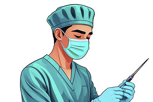 Confident surgeon standing looking at camera over white backgrou, a Healthcare Illustration by DanFLCreativo