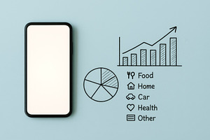 Smartphone and financial charts illu, a Photo by Dvoevnore photos
