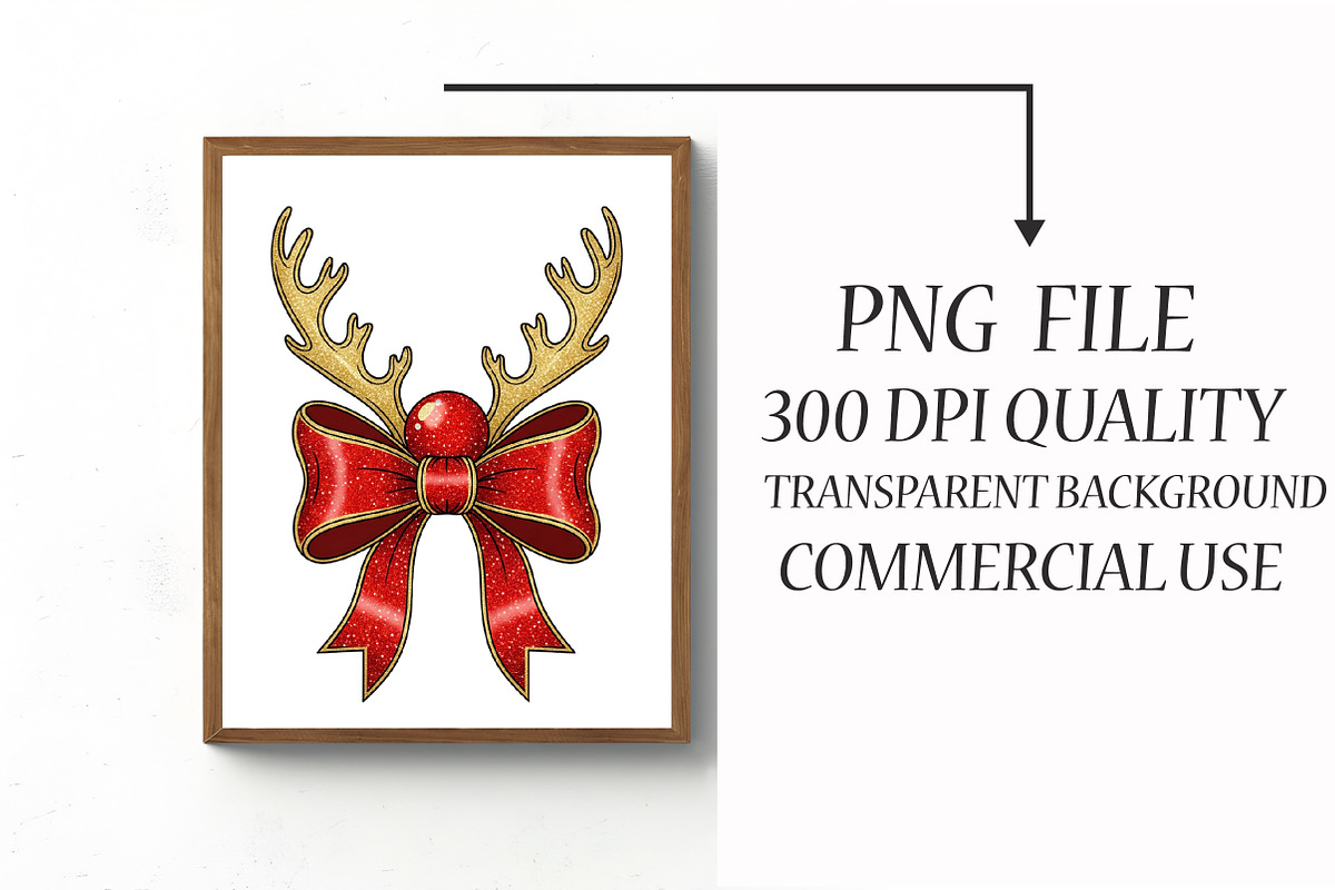 Christmas Reindeer Coquette Bow Png, an Illustration by Libby Wishes (Photo 2 of 6)