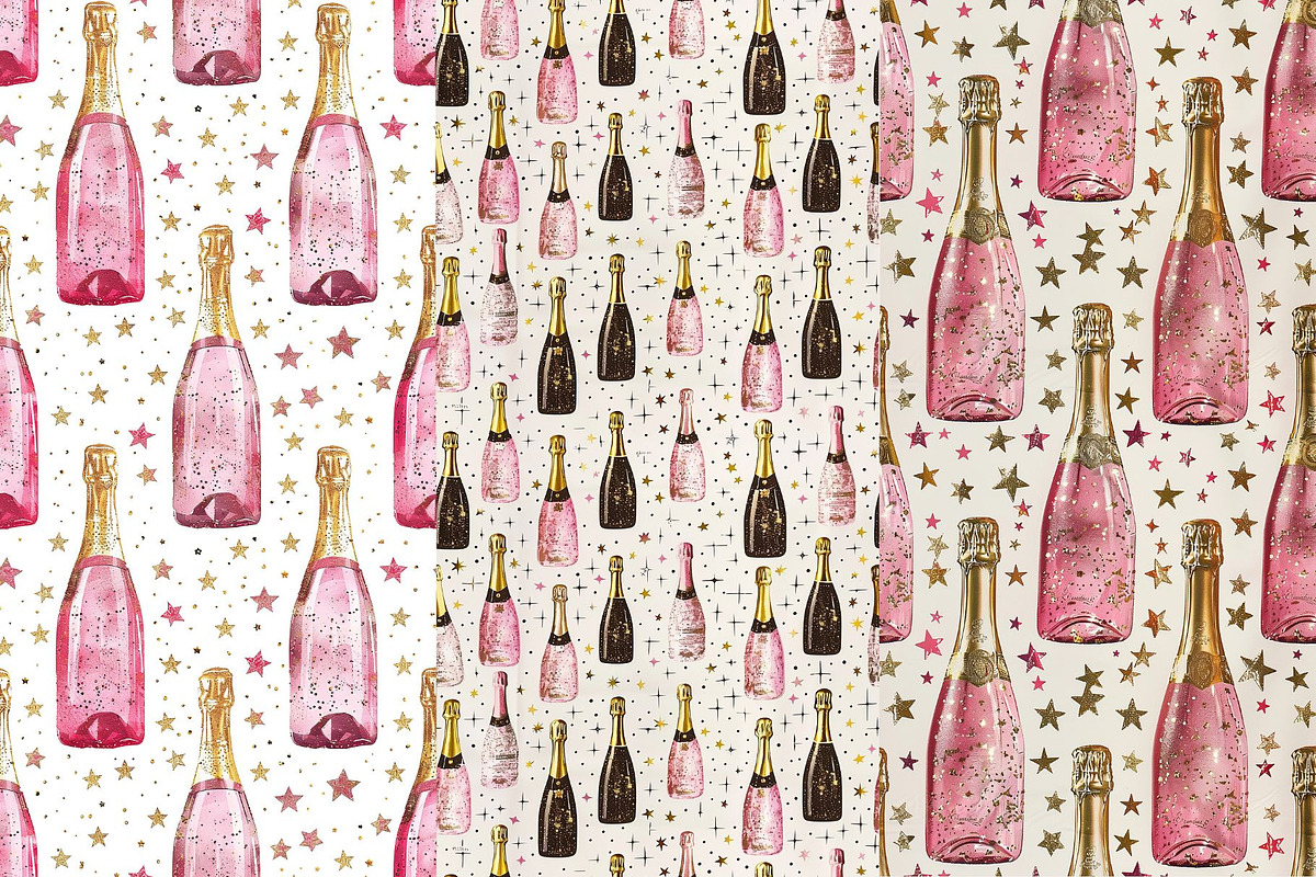 8 Pink Champagne Seamless Patterns, a Pattern Graphic by Inknfolly