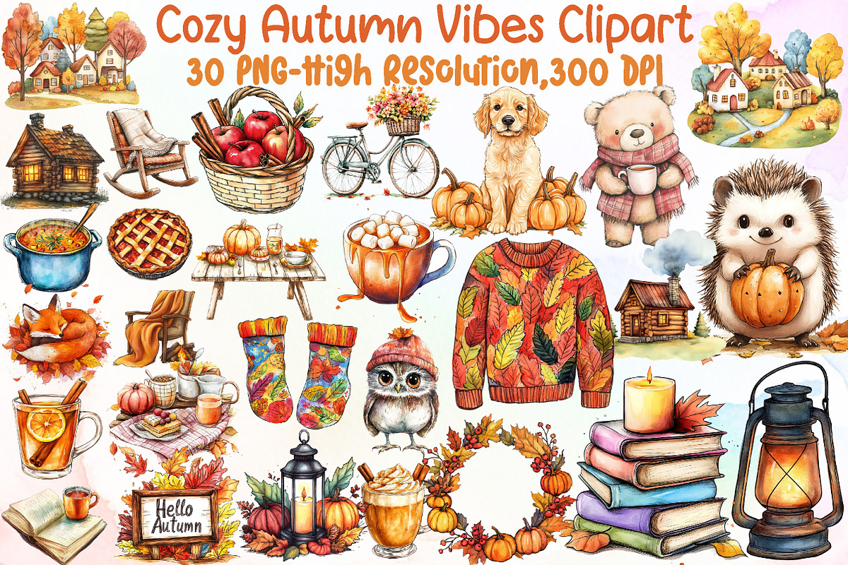 Cozy Autumn Vibes Clipart, an Illustration by Sublimation Artist (Photo 1 of 6)