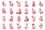 Playful Pink Llama Whimsical Clipart, a Seasonal Illustration by designcity5 (Thumbnail 2 of 5)