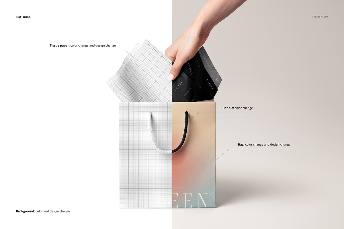 Tissue Paper in Gift Bag Mockup, a Packaging Mockup by creatsy5 (Photo 3 of 14)