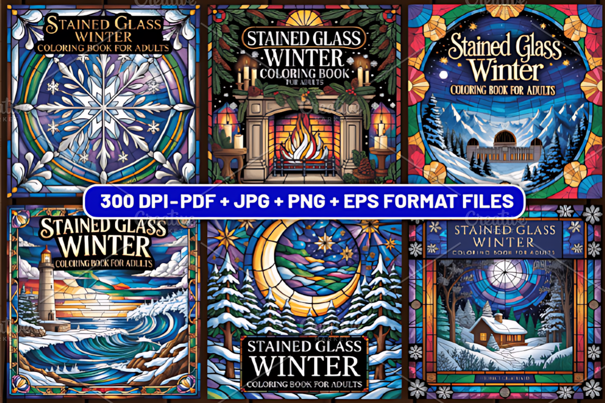 62 Stained Glass Winter Coloring, a Seasonal Illustration by Design Art (Photo 3 of 5)