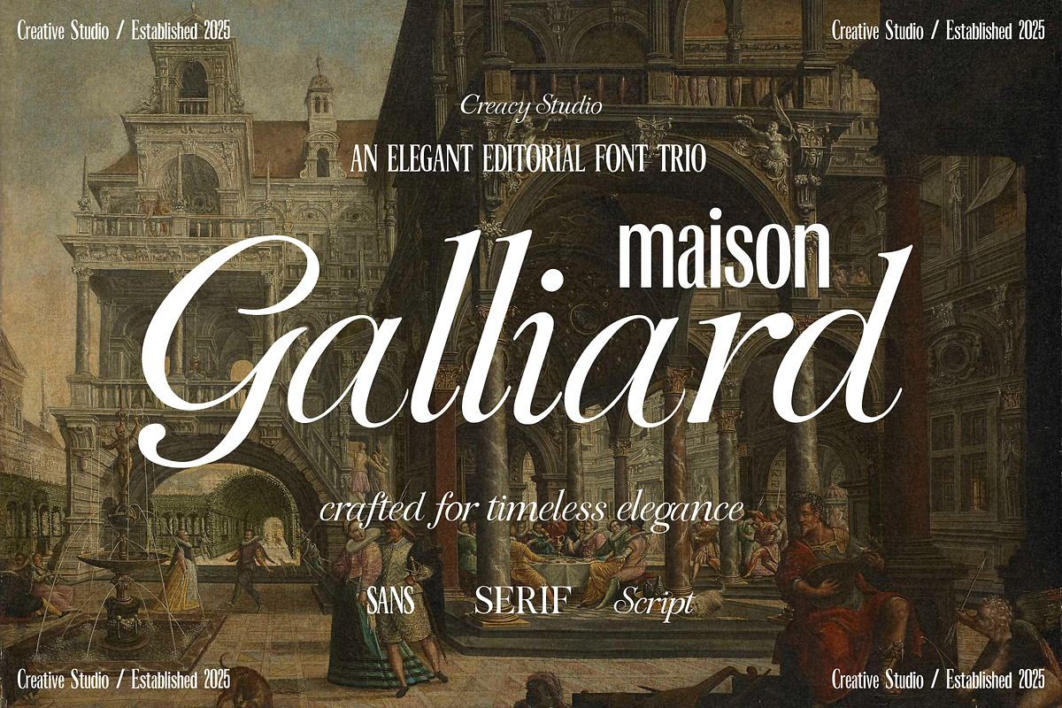 Maison Galliard – Elegant Font Trio, a Script Font by Creacy Studio (Photo 1 of 10)