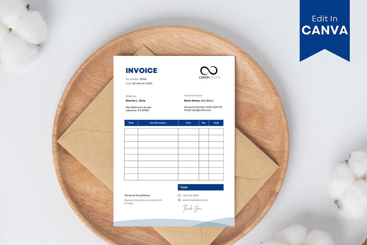 Editable Invoice Template, Printable, a Print Template by BrushstrokeArtGB (Photo 5 of 5)