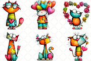 Quirky Valentine Cats Clipart, an Animal Illustration by Black Bird Studio (Thumbnail 2 of 6)