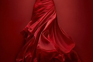 Red elegant dress creating flowing draped fabric, symbolizing lo, a Photo by Studio ANNA