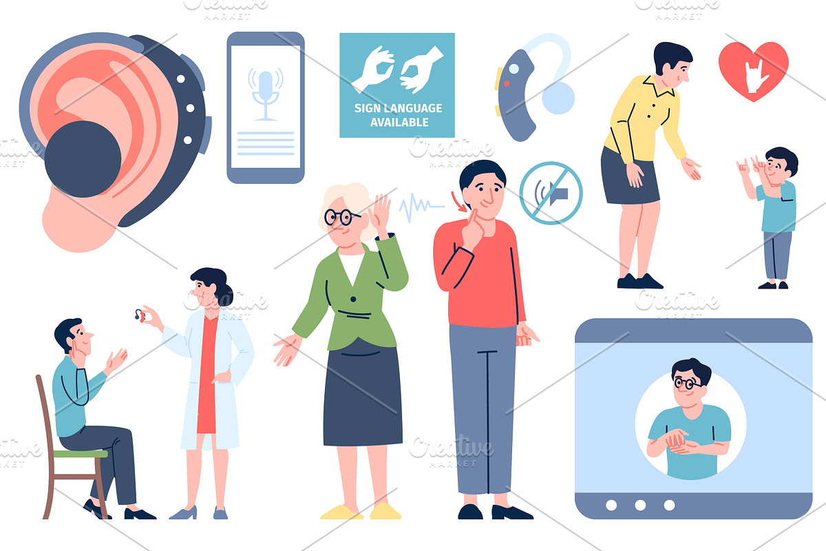 Deaf people aid. Hearing device for, a Healthcare Illustration by LadadikArt