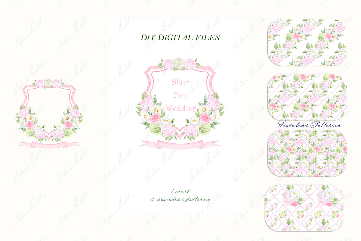 Pink Hydrangea Watercolor Crest, a Decorative Illustration by LABFcreations (Photo 4 of 4)