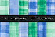 Blue and Green Watercolor Plaid, an Illustration by Pixafied (Thumbnail 1 of 3)