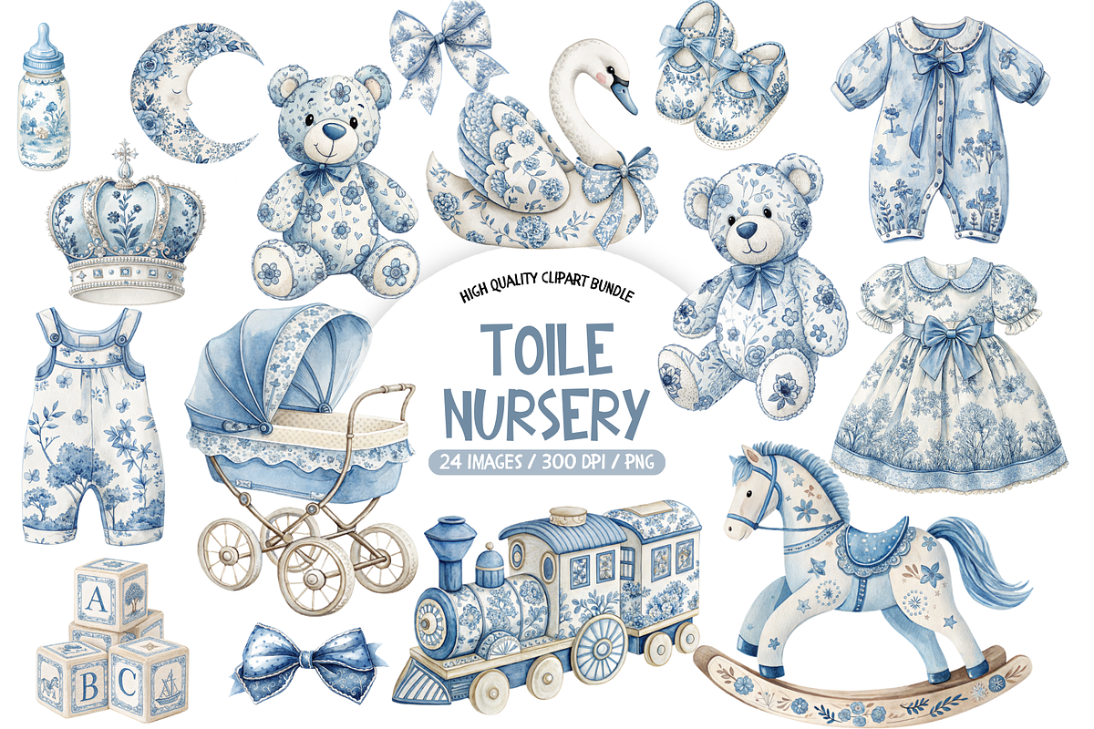 Blue Toile Baby Clipart, an Object Illustration by TatiMockup (Photo 1 of 3)