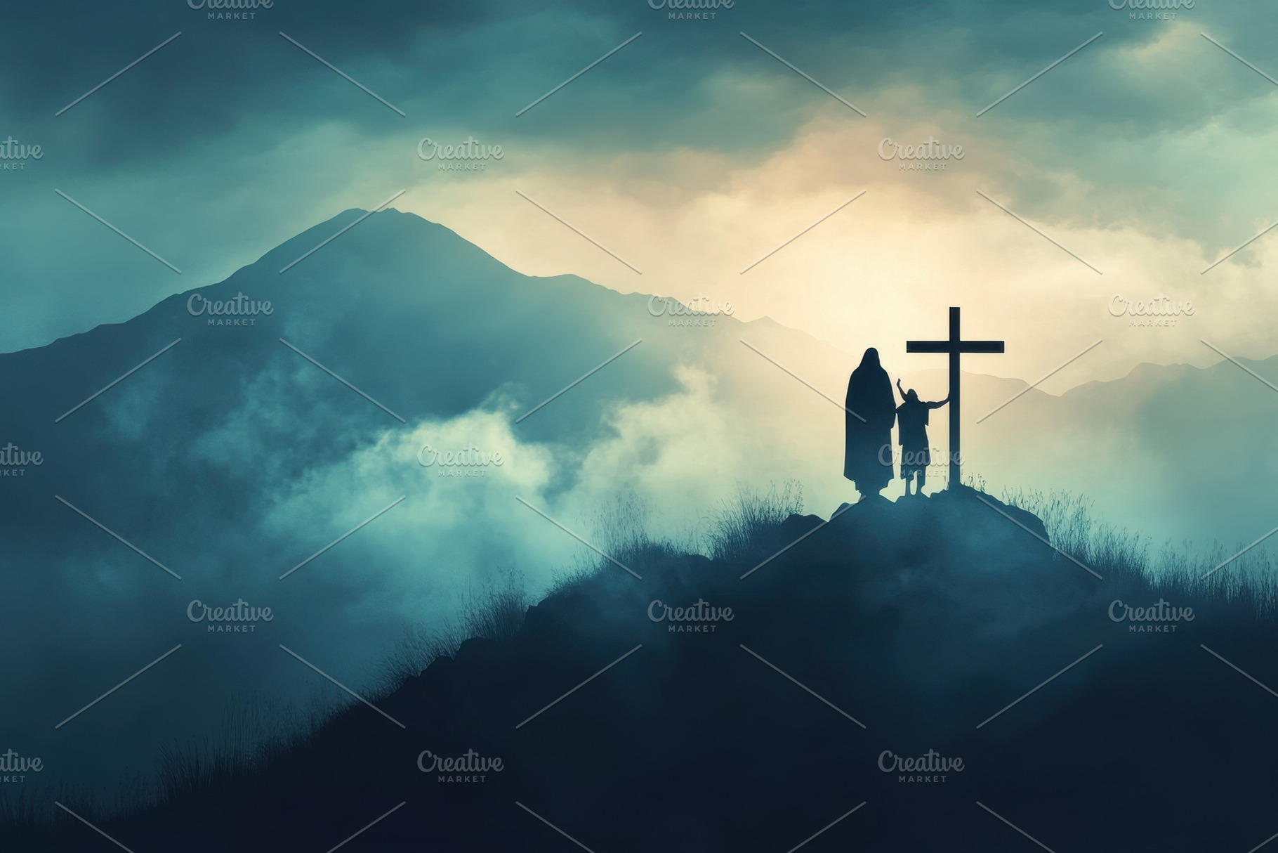 Dark silhouette of Christ and Jesus, a Photo by Pavel_design