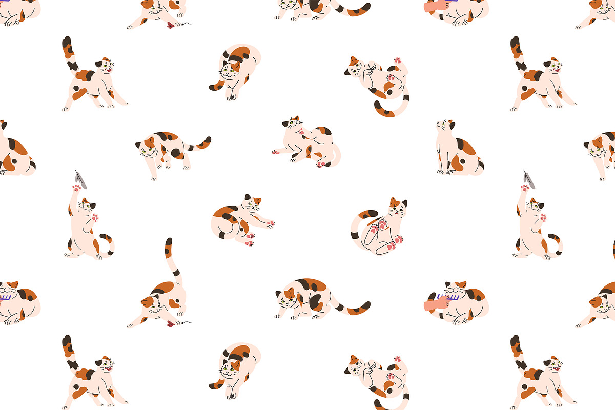 Cute cats set + cards + patterns, an Animal Illustration by PaperTrident (Photo 4 of 6)