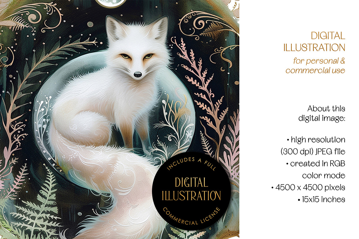 White Fox, Fern & Crystal Ball Image, an Animal Illustration by The Dutch Lady Designs (Photo 4 of 4)