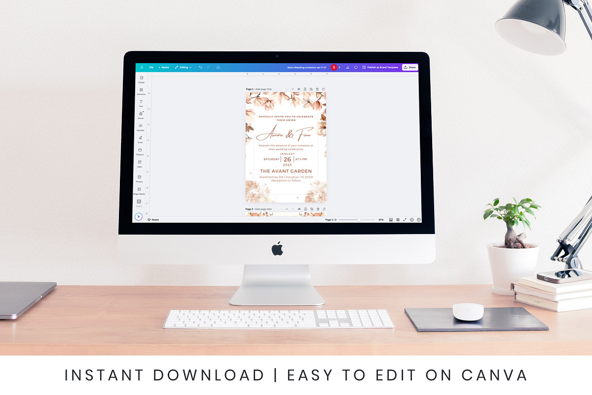 Boho Wedding Invitation Canva Temp, an Invitation Template by Snapybiz (Photo 7 of 10)