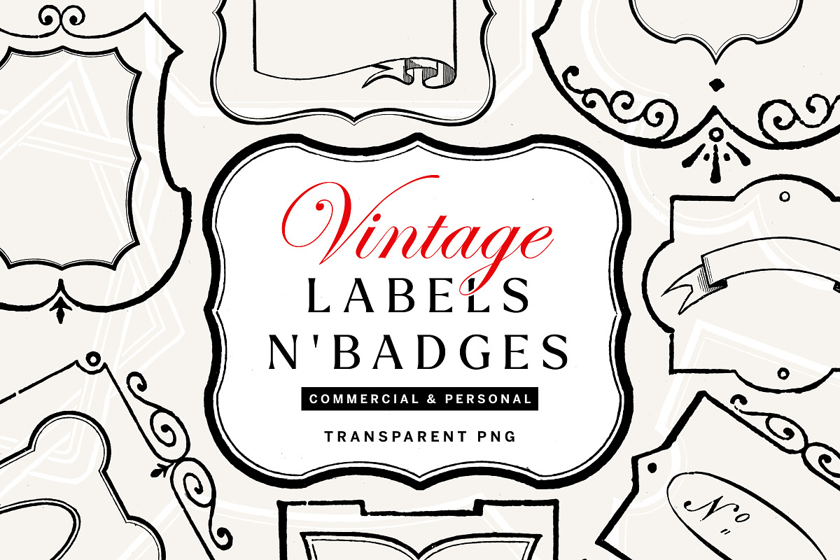40 Vintage Label and Badge PNGs, an Object Illustration by Century Library (Photo 1 of 6)