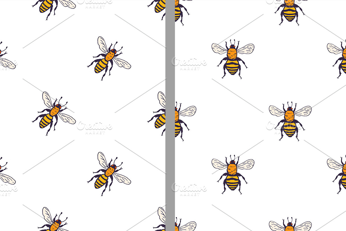 Bees set, illustrations + patterns, an Animal Illustration by OKart.studio (Photo 6 of 6)