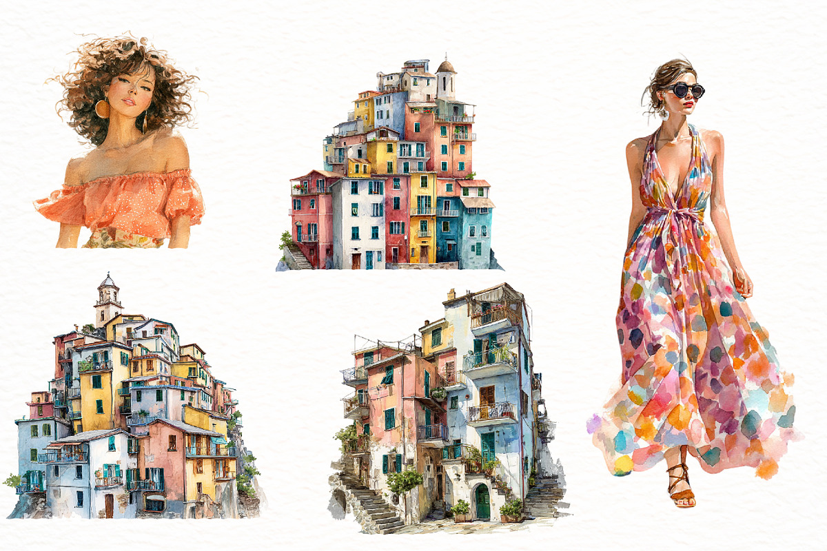 Watercolor Italy Summer Clipart, an Illustration by Designworld (Photo 5 of 5)