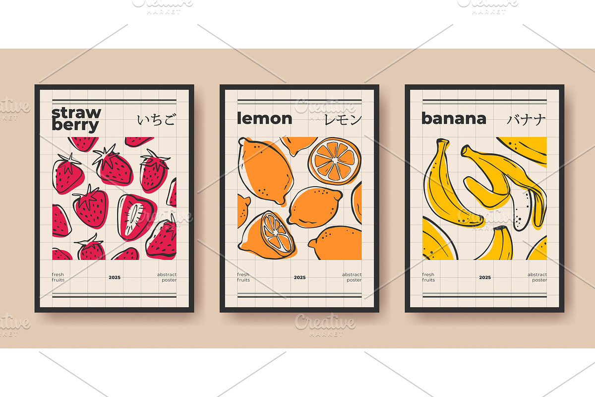 Modern fruit poster collection, an Illustration by art PVP - market