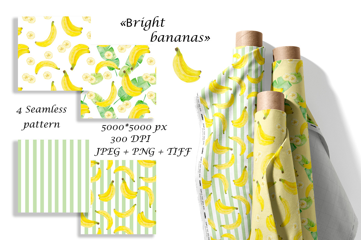 Watercolor Banana Seamless Pattern, a Pattern Graphic by Oksana Dovhopol Art (Photo 1 of 11)
