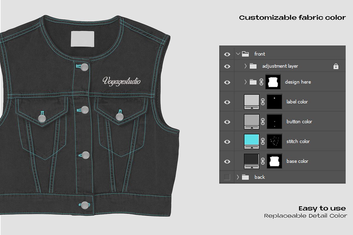 Denim vest mockup, an Apparel Mockup by Voyage Studio (Photo 3 of 3)