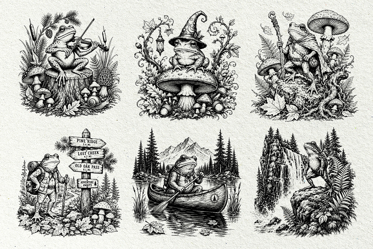 Woodland Frog Engraving Bundle, an Animal Illustration by DENIDigitalArtSudio (Photo 3 of 7)